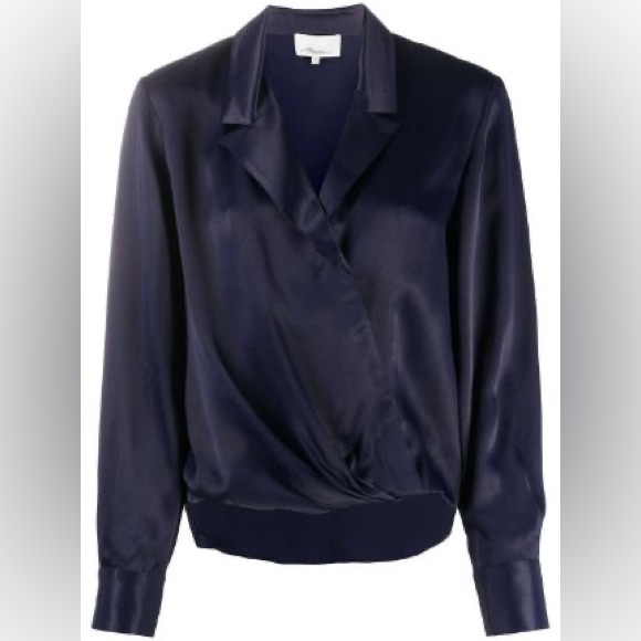 3.1 Phillip Lim Long Sleeve Navy Blue Wrap Blouse Sz 0 - Picture 1 of 16
